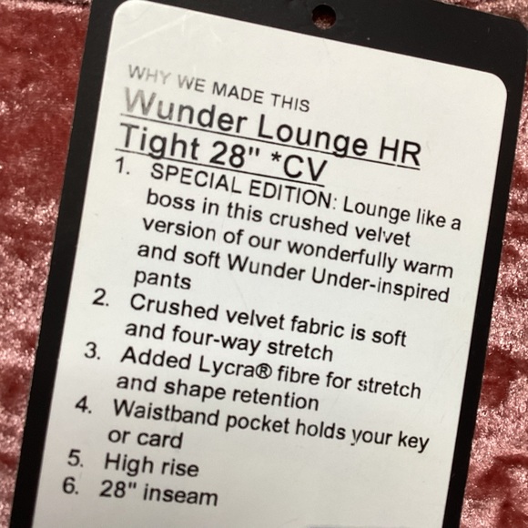 Lululemon Wunder Lounge High-Rise Tight 28" *Crushed Velvet Soft Cranberry Pant - Picture 7 of 9